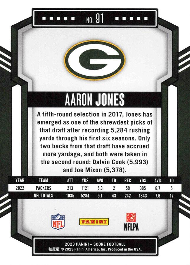 2023 Panini Score Football Aaron Jones Green Bay Packers #91