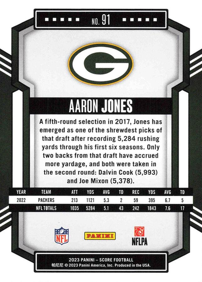 2023 Panini Score Football Aaron Jones Green Bay Packers #91