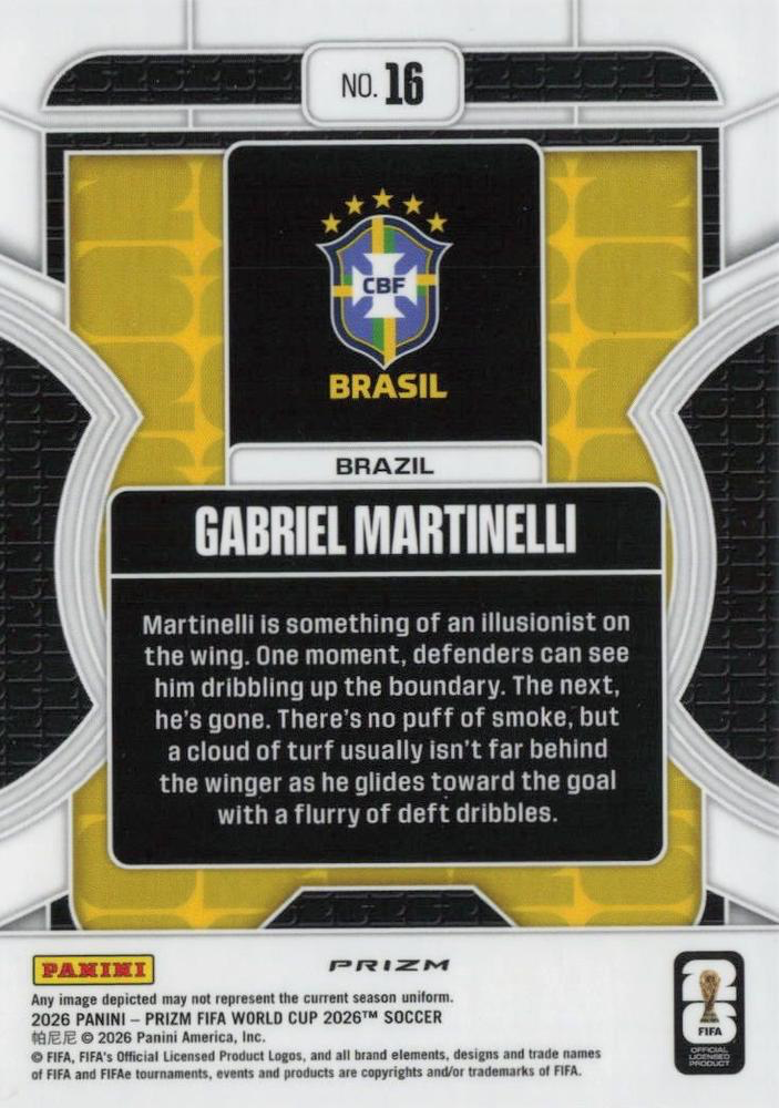 2026 Panini Prizm FIFA World Cup Phenomenon Silver Gabriel Martinelli #16 Bresil