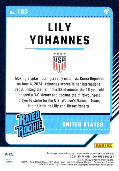 2024 Panini Donruss Optic Lily Yohannes Rated Rookie #183 USA