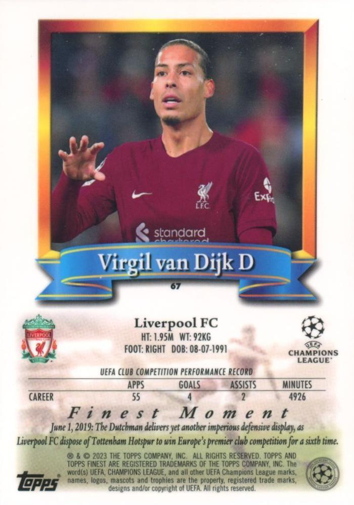 2022 Topps Finest Flashbacks UCC Virgil van Dijk #67 Liverpool
