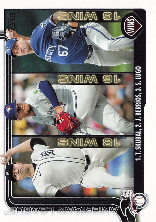 2025 Topps Series 1 League Leaders Tarik Skubal / José Berríos / Seth Lugo Tigers / Blue Jays / Royals #151
