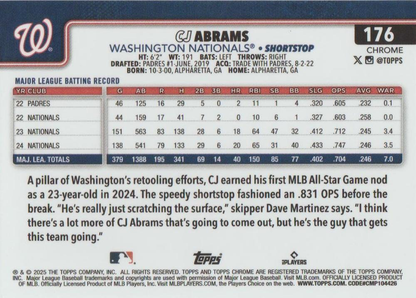 2025 Topps Chrome MLB CJ Abrams #176 Washington Nationals