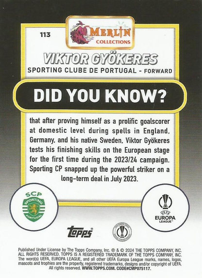 2023 Topps Merlin Chrome UCC Viktor Gyokeres RC #113 Sporting Clube de Portugal