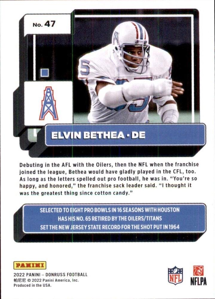 2022 Panini Donruss Elvin Bethea #47 Houston Oilers