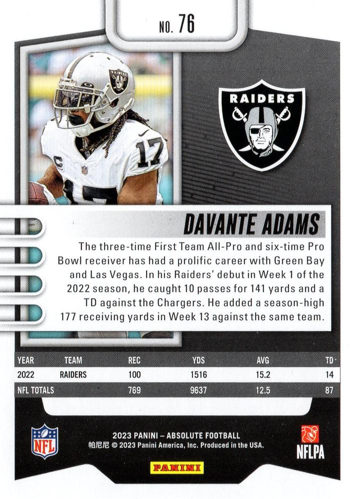 2023 Panini Absolute Davante Adams #76 Las Vegas Raiders
