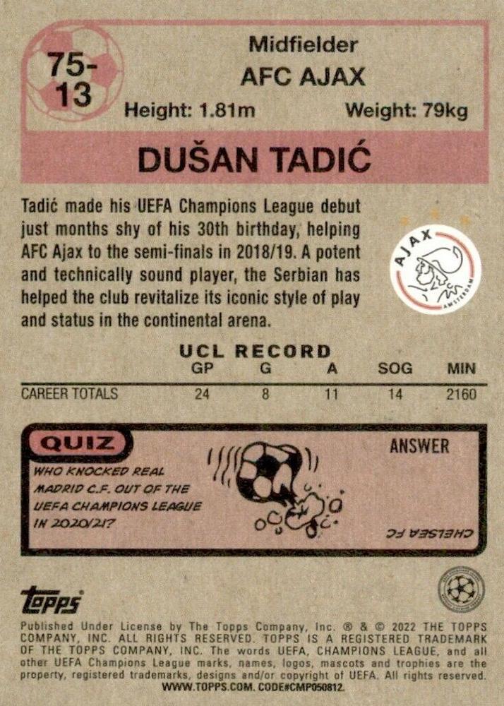 2021 Topps UCC 1975 Retro Dušan Tadić #75-13 Ajax