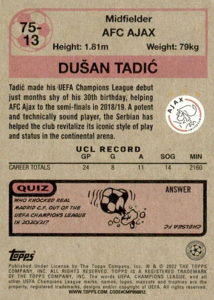 2021 Topps UCC 1975 Retro Dušan Tadić #75-13 Ajax