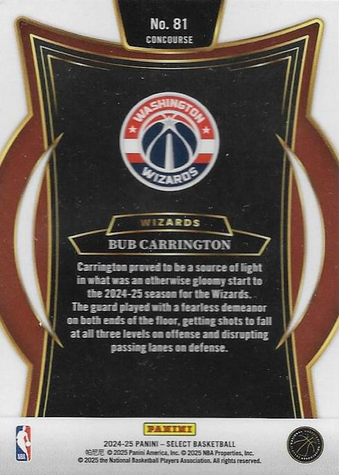 2024 Panini Select Bub Carrington RC Blue #81 Washington Wizards
