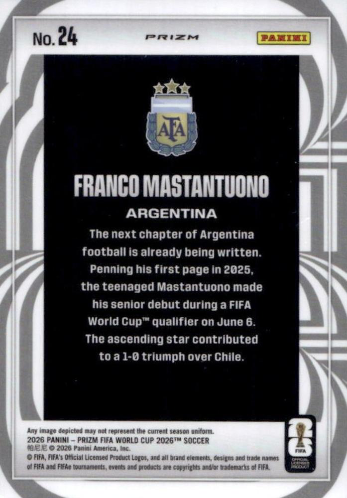 2026 Panini Prizm FIFA World Cup Screamers Silver Franco Mastantuono #24 Argentine