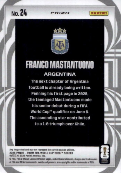 2026 Panini Prizm FIFA World Cup Screamers Silver Franco Mastantuono #24 Argentine
