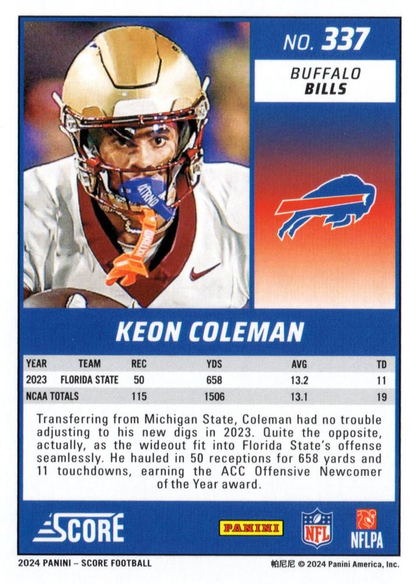 2024 Panini Score Football Keon Coleman Buffalo Bills #337 RC