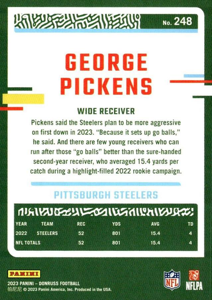 2023 Panini Donruss George Pickens #248 Pittsburgh Steelers