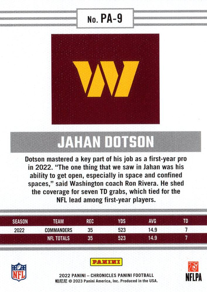 2022 Panini Chronicles Panini RC Jahan Dotson #PA-9 Washington Commanders