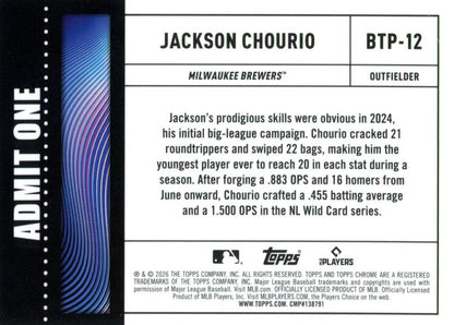 2026 Topps Chrome Big Ticket Players Jackson Chourio #BTP-12 Milwaukee Brewers