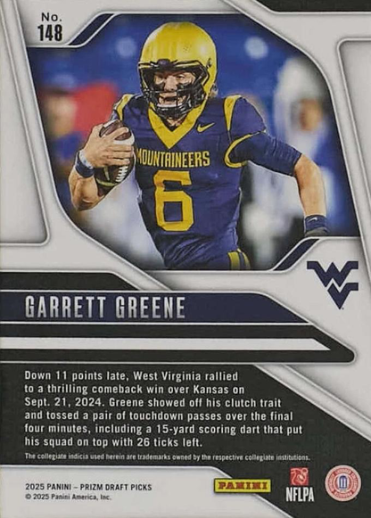 2025 Panini Prizm Draft Picks Garrett Greene #148 West Virginia Mountaineers