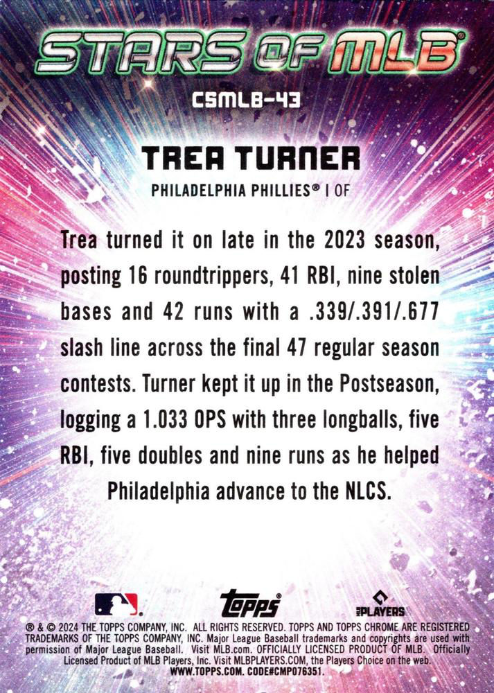 2024 Topps Series 2 Stars of MLB Chrome Trea Turner Philadelphia Phillies #CSMLB-43