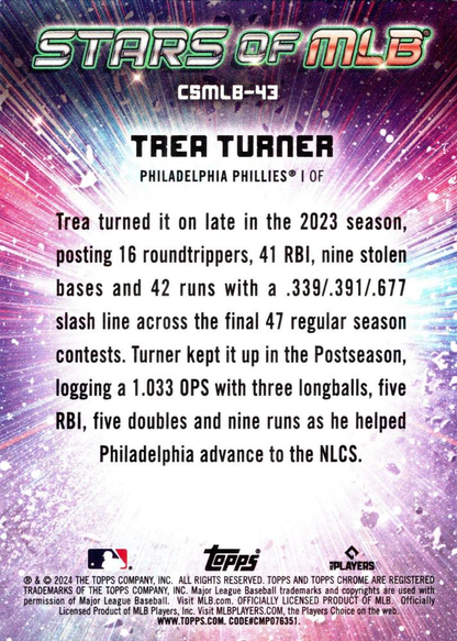 2024 Topps Series 2 Stars of MLB Chrome Trea Turner Philadelphia Phillies #CSMLB-43