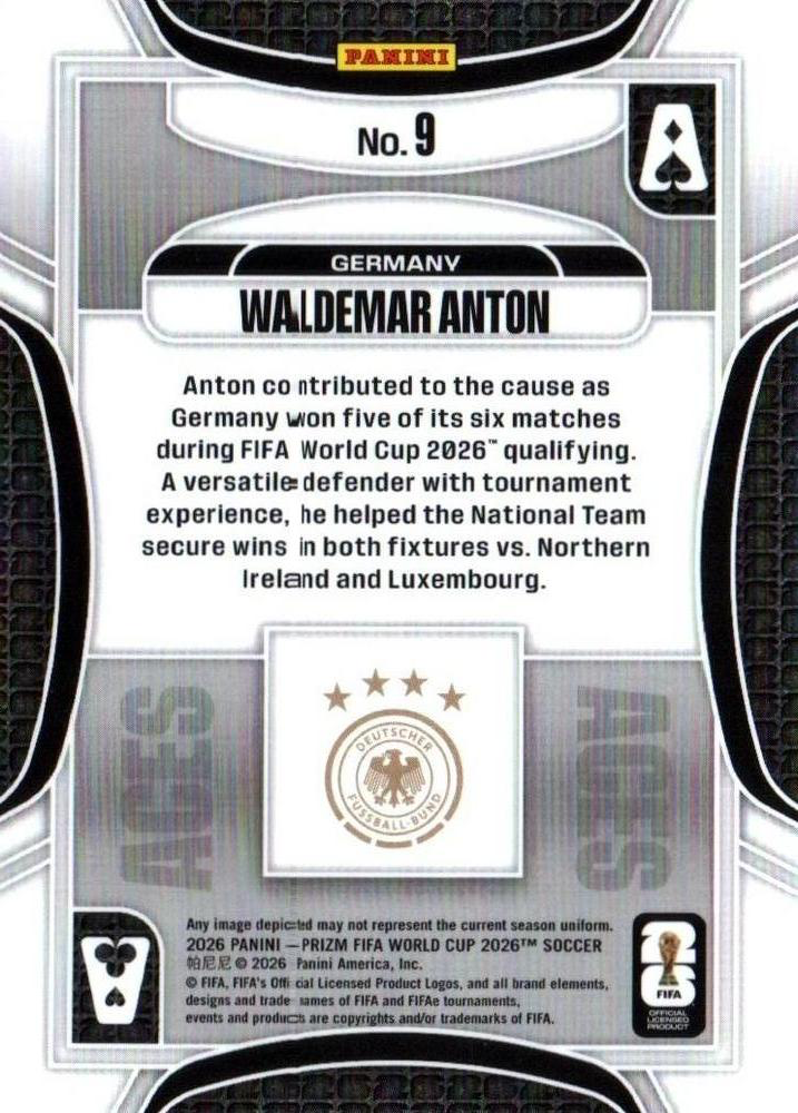 2026 Panini Prizm World Cup Aces Waldemar Anton #9 Allemagne