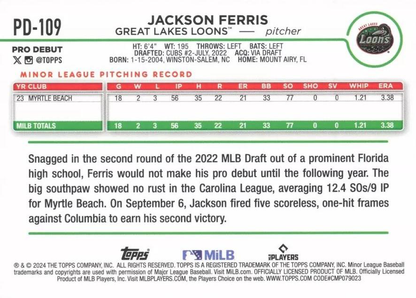 2024 Topps Pro Debut Jackson Ferris #PD-109 Great Lakes Loons