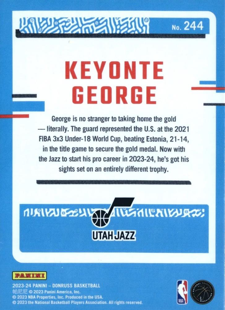 2023 Panini Donruss Keyonte George Rated Rookie #244 Utah Jazz