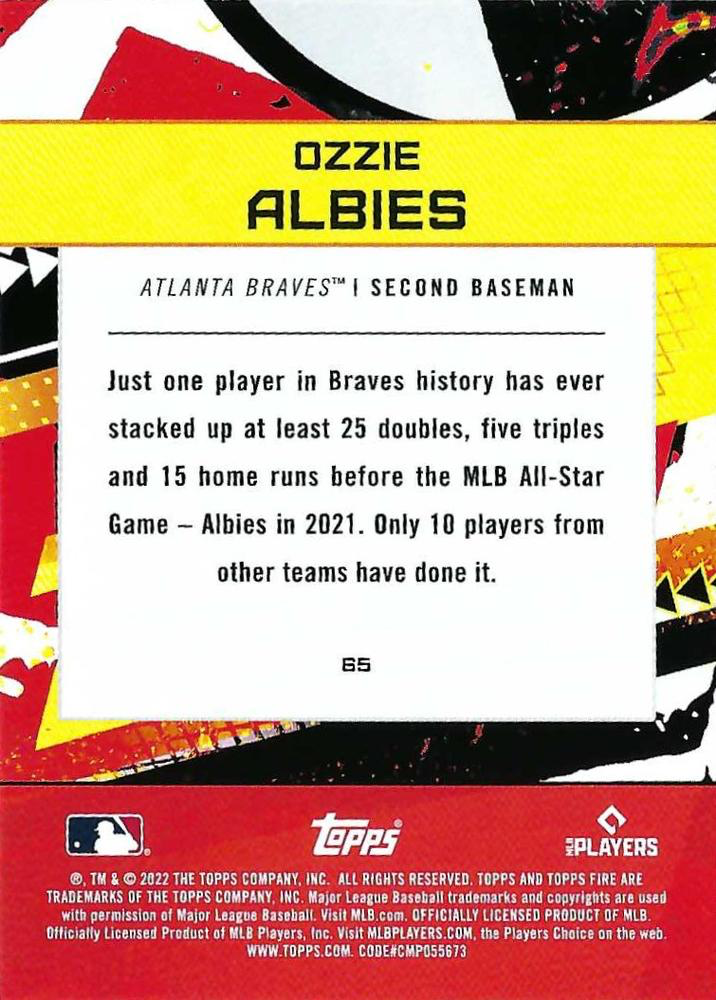2022 Topps Fire Ozzie Albies Atlanta Braves #65