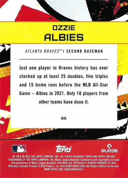 2022 Topps Fire Ozzie Albies Atlanta Braves #65