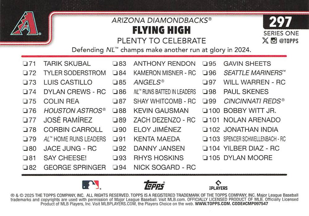 2025 Topps Series 1 Combo Card/Checklist Corbin Carroll Arizona Diamondbacks #297