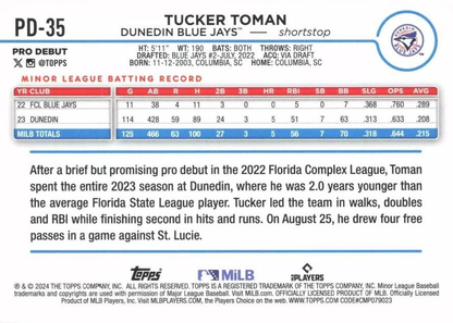 2024 Topps Pro Debut Tucker Toman #PD-35 Dunedin Blue Jays