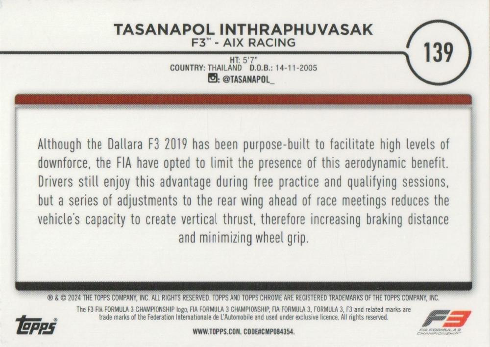 2024 Topps Chrome Formula 1 Tasanapol Inthraphuvasak F3C #139 Aix Racing