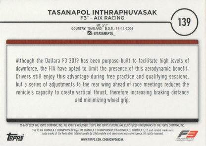 2024 Topps Chrome Formula 1 Tasanapol Inthraphuvasak F3C #139 Aix Racing