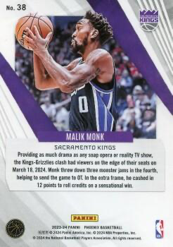 2023 Panini Phoenix Malik Monk #38 Sacramento Kings