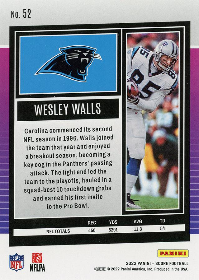 2022 Panini Score Wesley Walls Carolina Panthers #52