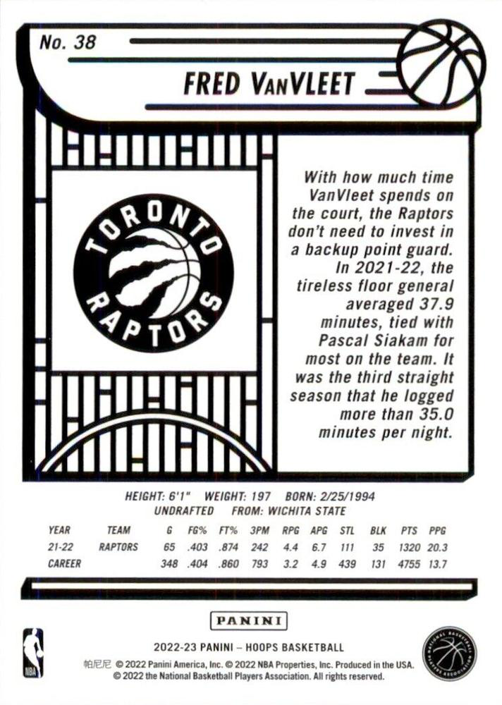 2022 Panini Hoops Fred VanVleet #38 Toronto Raptors
