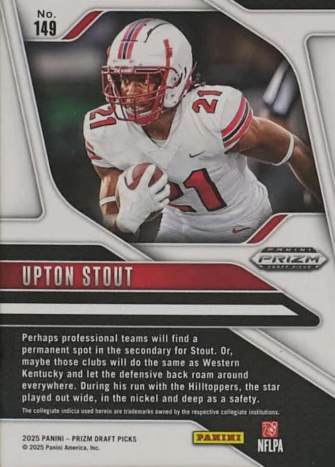 2025 Panini Prizm Draft Picks Upton Stout #149 Western Kentucky Hilltoppers
