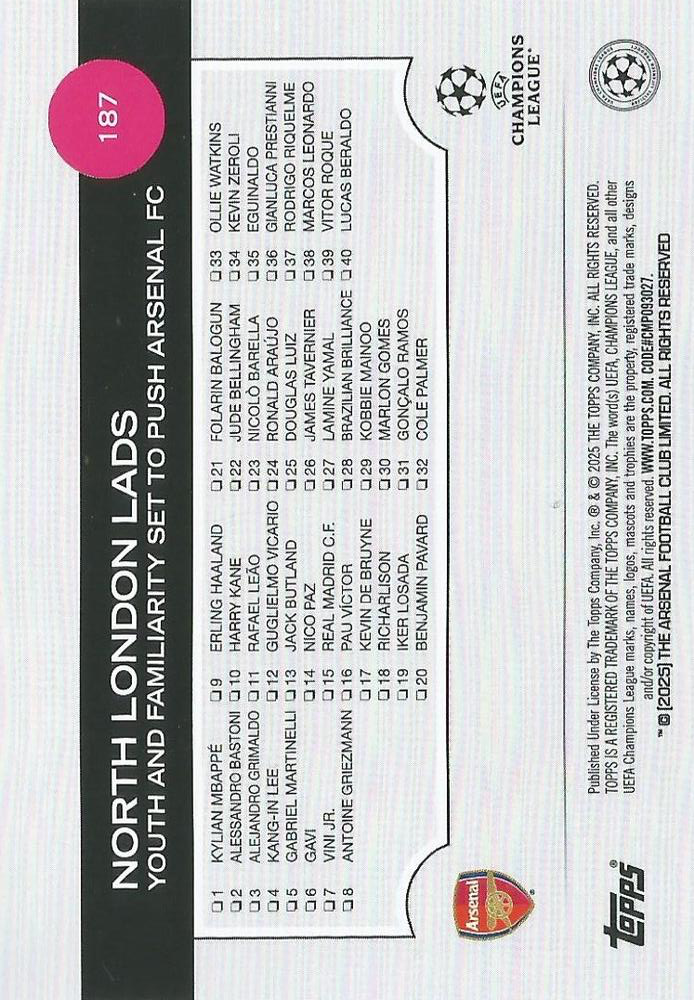 2024 Topps UCC North London Lads CC CL #187 Arsenal FC