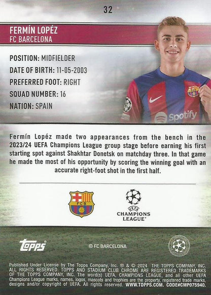 2023 Topps Stadium Club Chrome UCC RC Fermín López #32 FC Barcelona