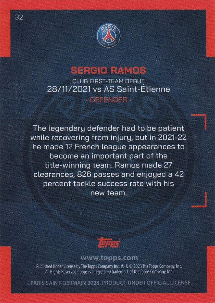 2022 Topps PSG Team Set Sergio Ramos #32 Paris Saint-Germain