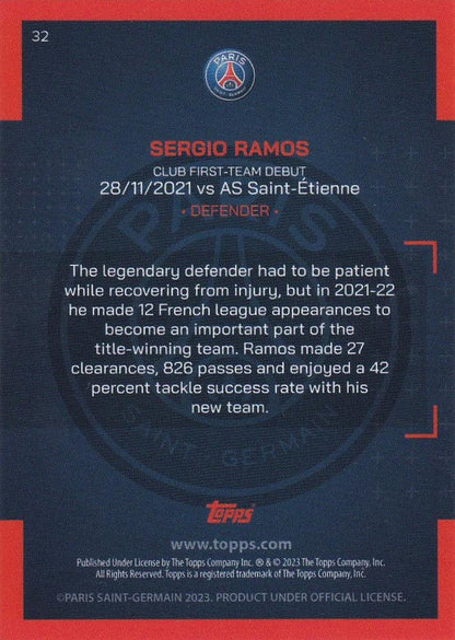 2022 Topps PSG Team Set Sergio Ramos #32 Paris Saint-Germain