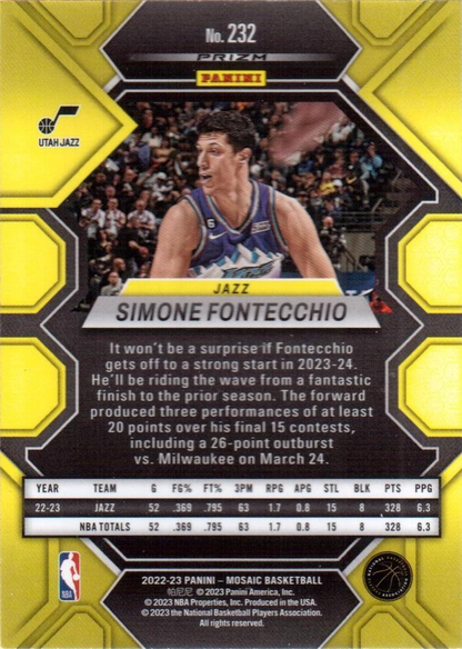 2022 Panini Mosaic Silver Prizm Simone Fontecchio RC #232 Utah Jazz