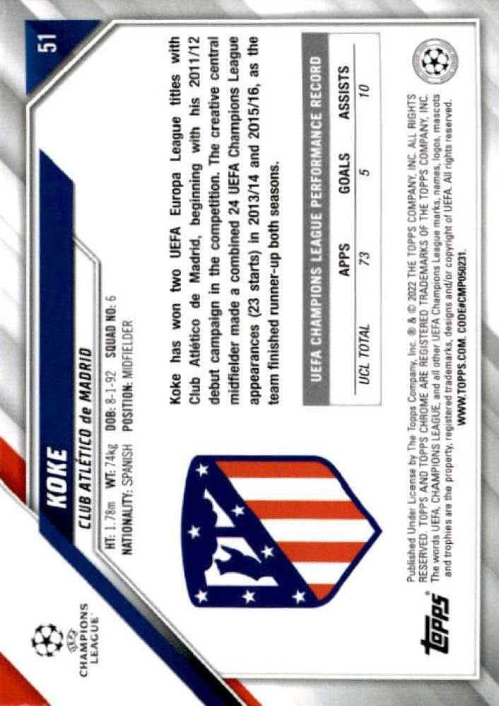2021 Topps Chrome UCC Koke #51 Atletico Madrid