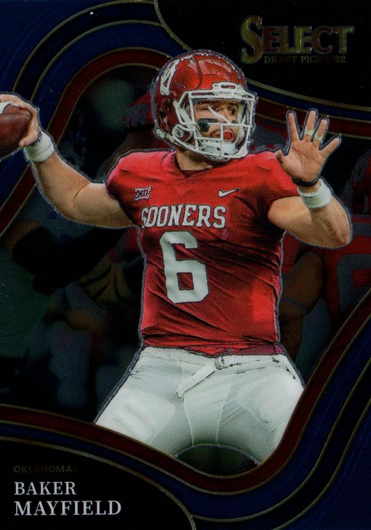 2022 Panini Select Draft Picks Blue Baker Mayfield #147 Oklahoma Sooners