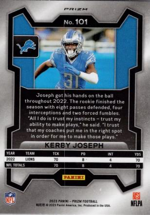 2023 Panini Prizm Red White and Blue Kerby Joseph Detroit Lions #101