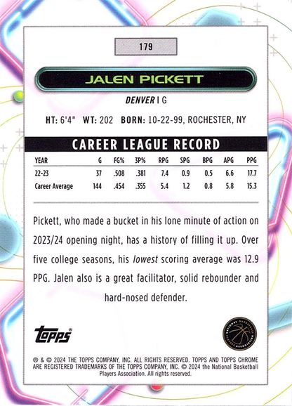 2023 Topps Chrome Cosmic Jalen Pickett RC #179 Denver Nuggets