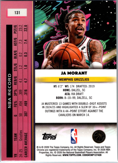 2025 Topps Chrome Cosmic Ja Morant #131 Memphis Grizzlies