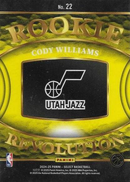 2024 Panini Select Rookie Revolution RC Cody Williams #22 Utah Jazz