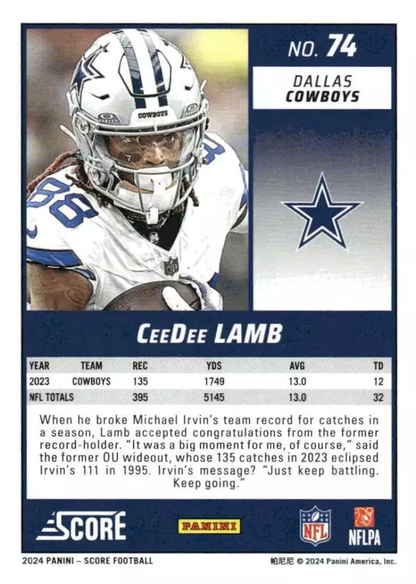2024 Panini Score Football CeeDee Lamb Dallas Cowboys #74