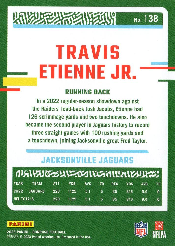 2023 Panini Donruss Travis Etienne Jr. #138 Jacksonville Jaguars