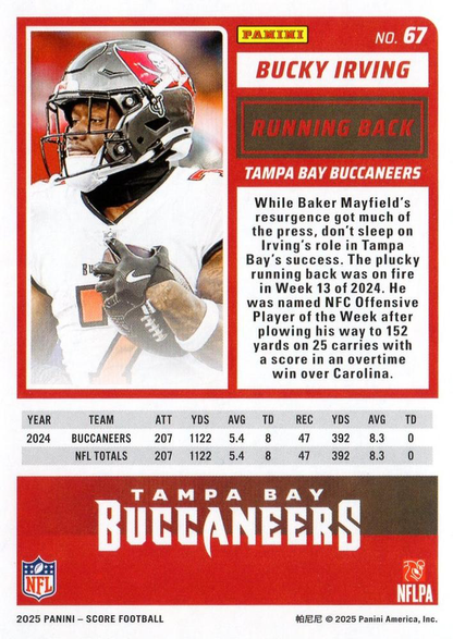 2025 Panini Score Bucky Irving #67 Tampa Bay Buccaneers