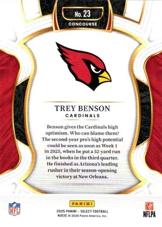 2025 Panini Select Trey Benson #23 Arizona Cardinals